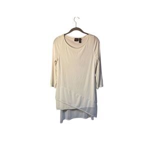Chicos Travelers White Mesh Detail Asymmetrical Tunic Top 3/4 Sleeve S/4